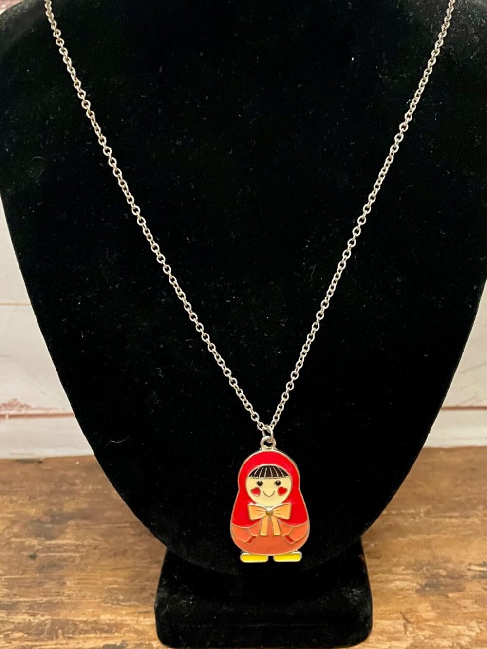 Russian Enamel Nesting Doll Necklace